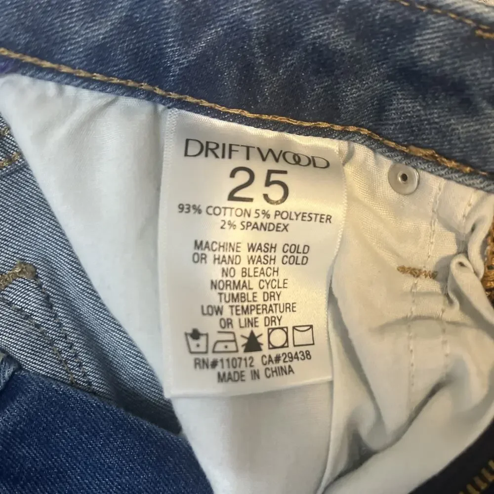 Driftwood Isabel Jeans Womens 25 Blue Frayed‎ Hem Bootcut Stretch Denim Mid Rise